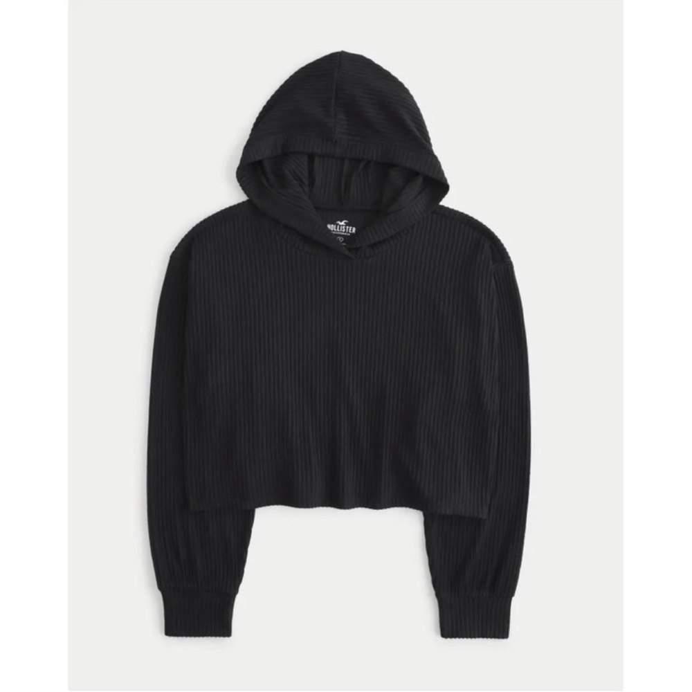 Hollister easy waffle knit cropped black hoodie brand NWT